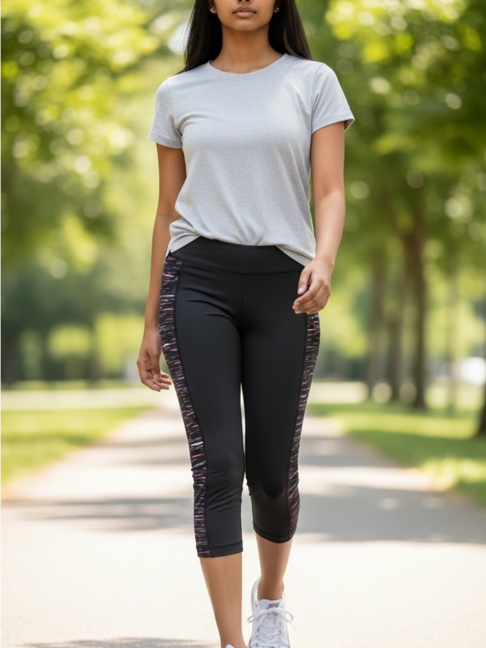 Mark NY M-  Black Capri Leggings with Heathered Side Panels